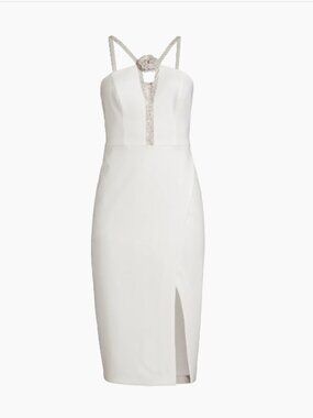 Embellished Twill Halterneck Midi-Dress